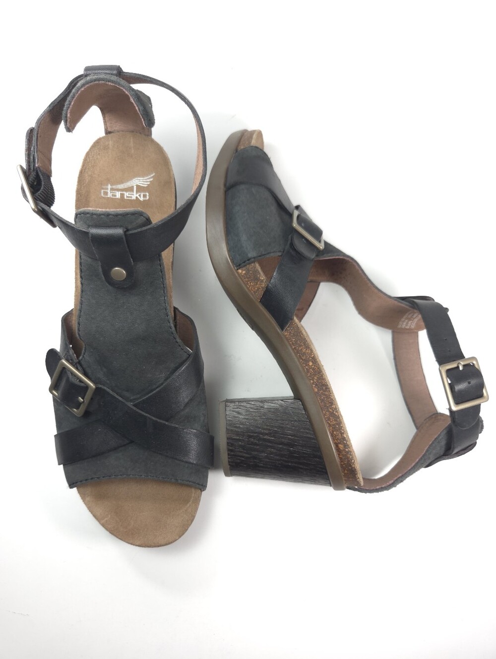 Dansko Dominique Black Leather & Suede W Cork Block Heel Sandals Sz 10.5/EU 41 - Picture 16 of 16